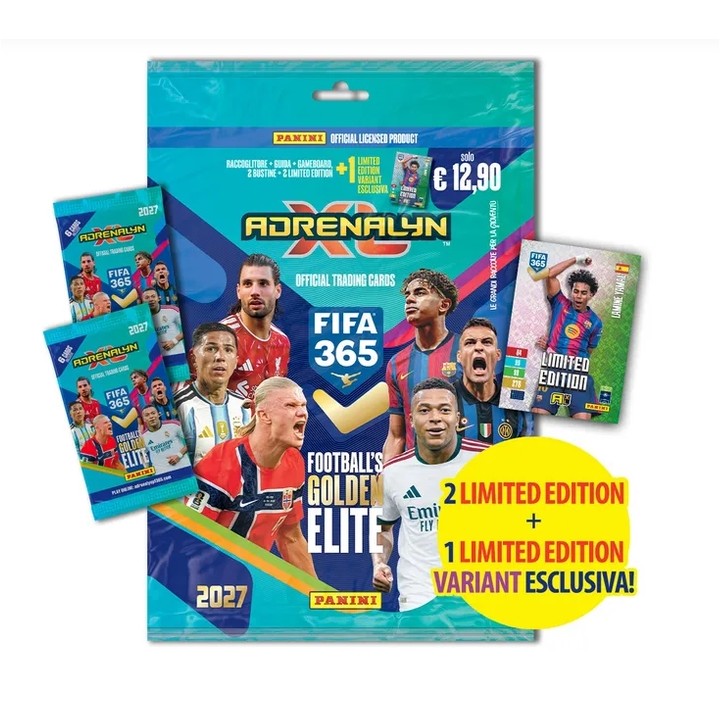 PANINI CALCIATORI ADRENALYN XL FIFA 365 - 2027 edition - STARTER PACK (RACCOGLITORE - GUIDA - CAMPO DA GIOCO - 3 BUSTINE - 2 LIM