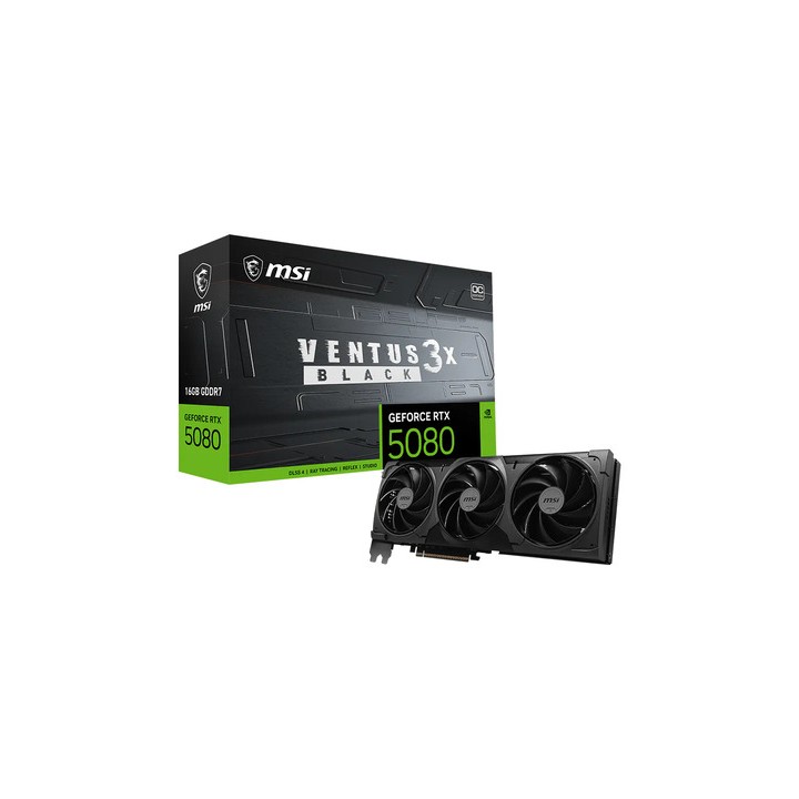 MSI VGA GEFROCE RTX 5080, RTX 5080 16G VENTUS 3X OC BLACK, 16GB GDDR7, HDMI/DP3, ATX, TRIPLE FAN, OC