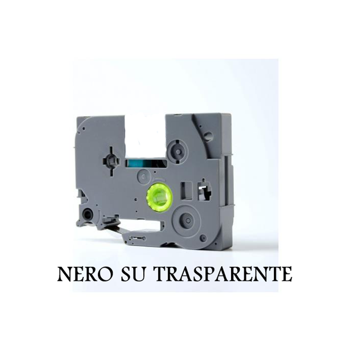 12mmX8m Nastro laminato compatibile per Brother TZe-131 nero su trasp.