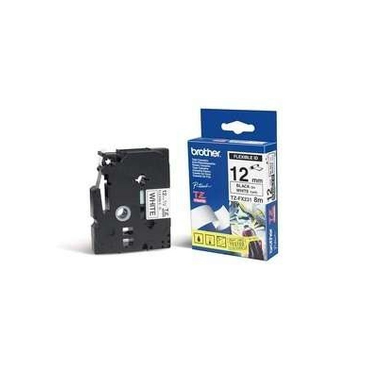 BROTHER NASTRO LAMINATO FLESSIBILE DA 12MM (8M) NERO/BIANCO